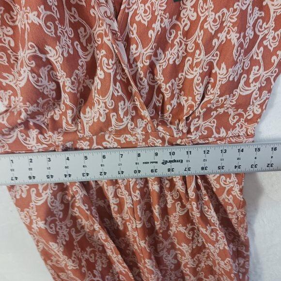 Chocolate U.S.A., Short Romper, Terracotta/Cream Print, Zip Back, Waist Tie SZ L - Picture 11 of 14